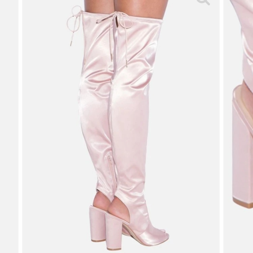 Justfab Mayra Over The Knee Pink Heeled Boot Blush